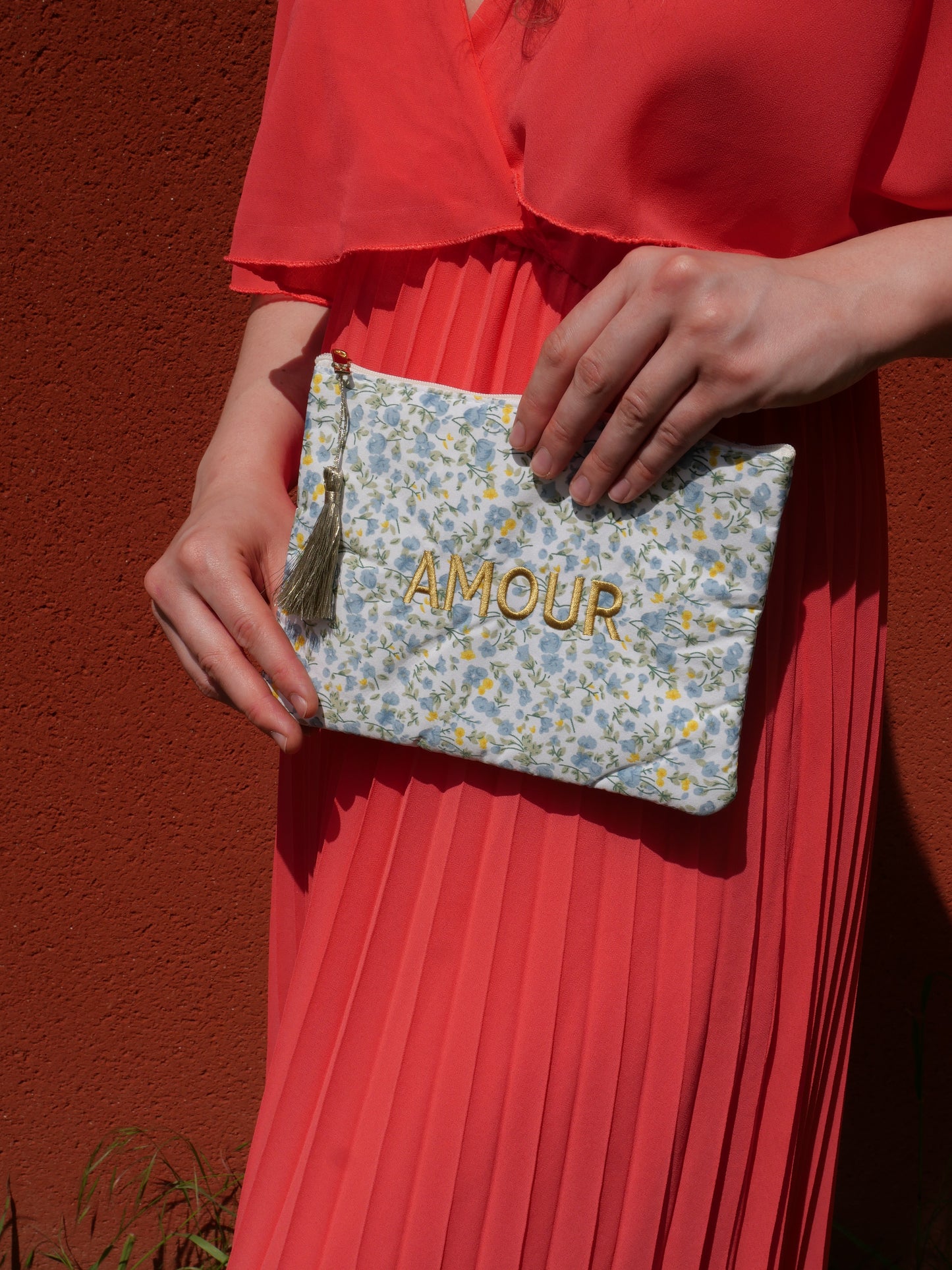 Pochette fleurie Amour - Bleu