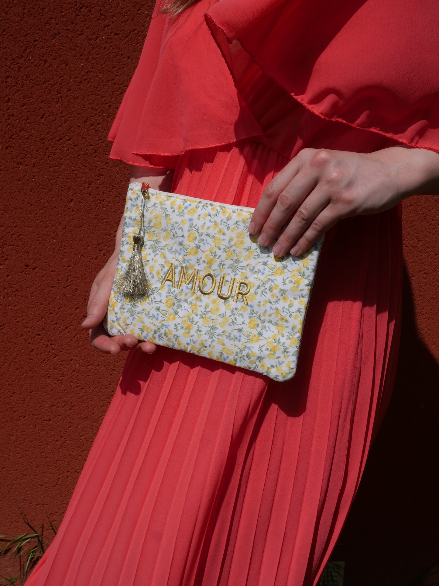 Pochette fleurie Amour - Jaune