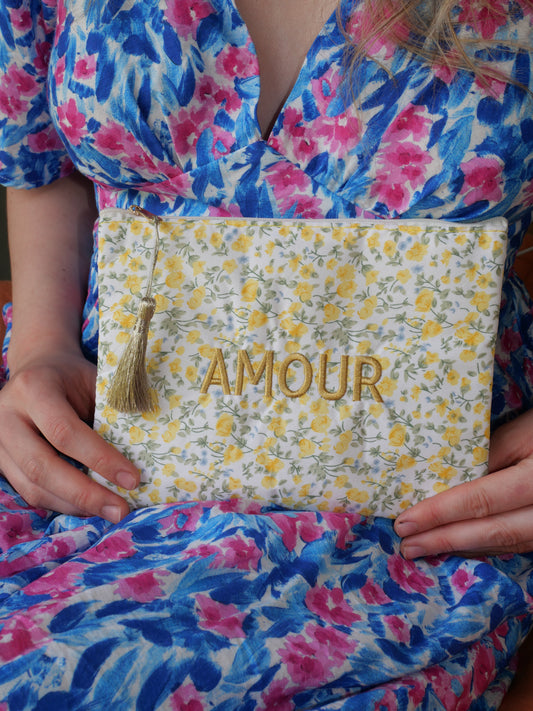 Pochette fleurie Amour - Jaune