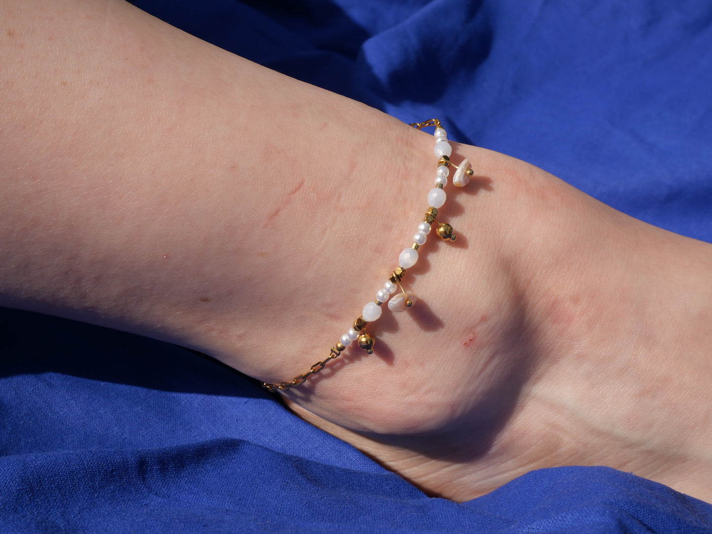 Bracelet de cheville Perles & pampilles — Acier inoxydable