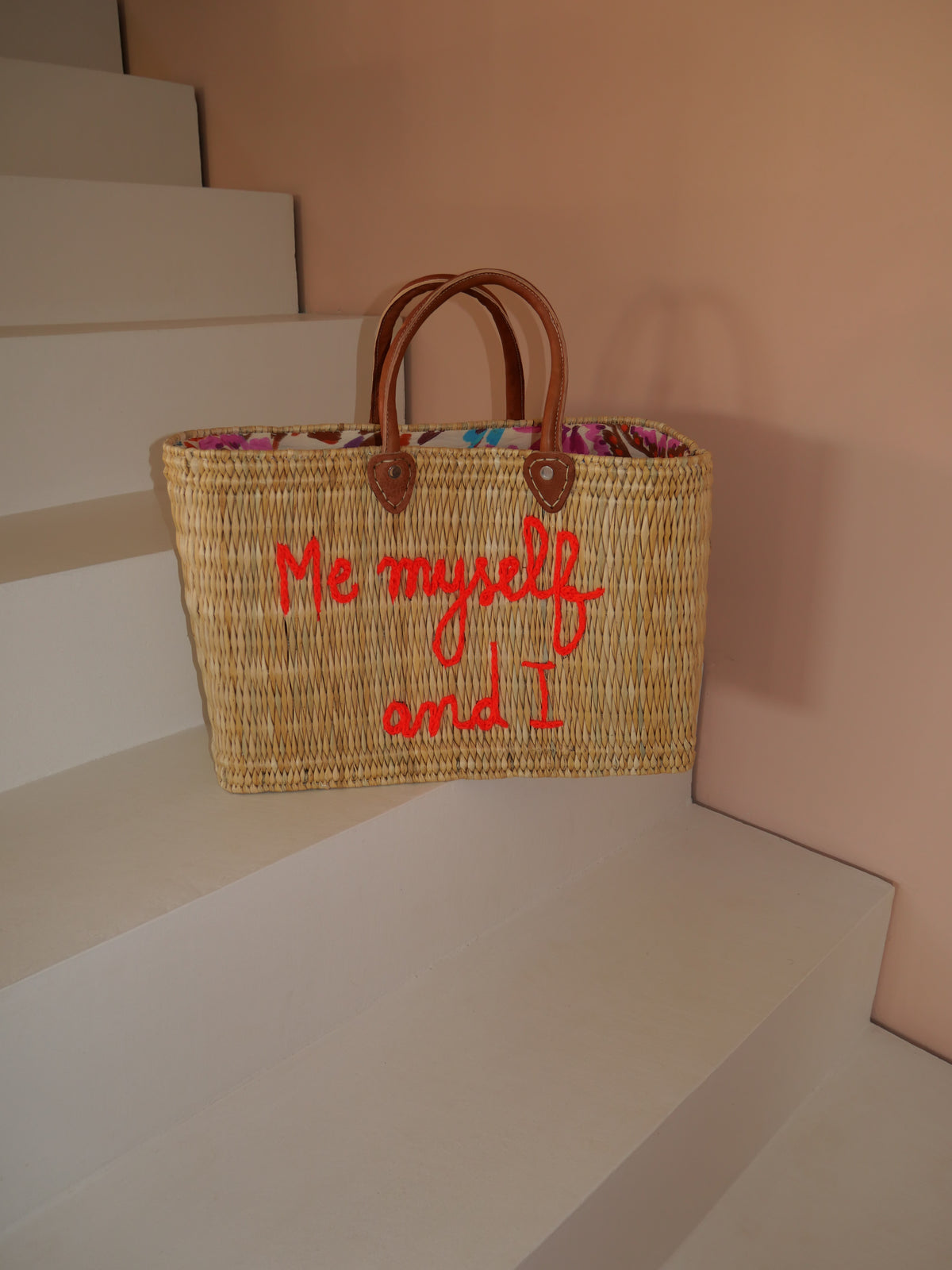 Sac en osier Me, Myself and I | Cabas de plage rectangulaire
