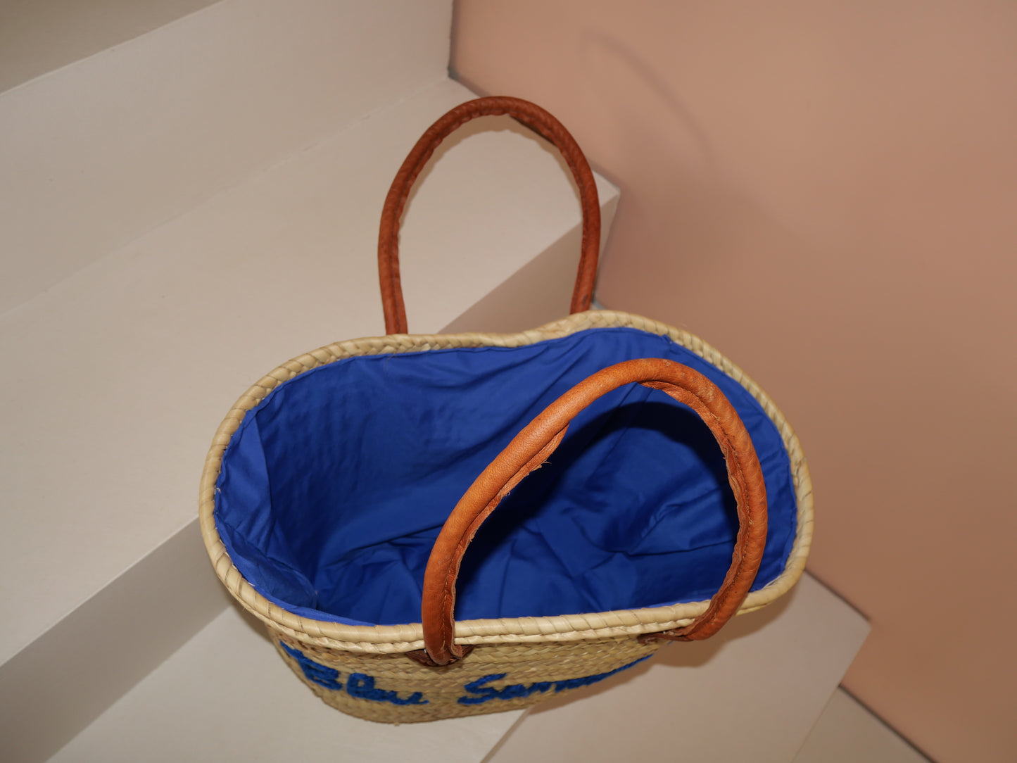 Sac en osier Bleu Samarah | Cabas de plage triangulaire