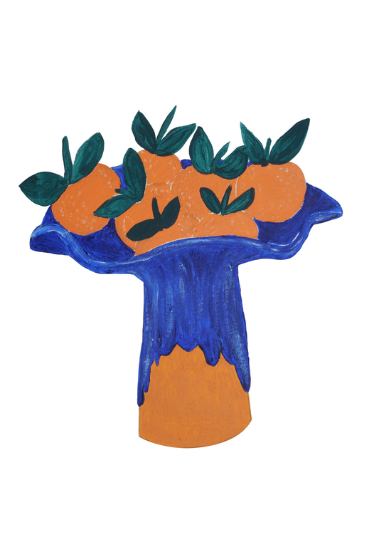 La Coupe est pleine – coupe de fruits en terre cuite émaillée bleu profond brillant - version M