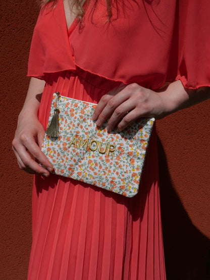 Pochette fleurie Amour - Orange