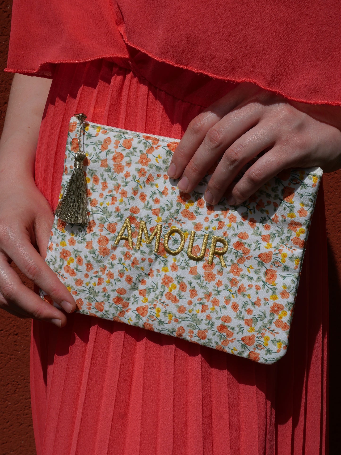 Pochette fleurie Amour - Orange