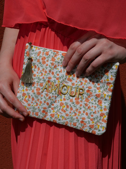 Pochette fleurie Amour - Orange