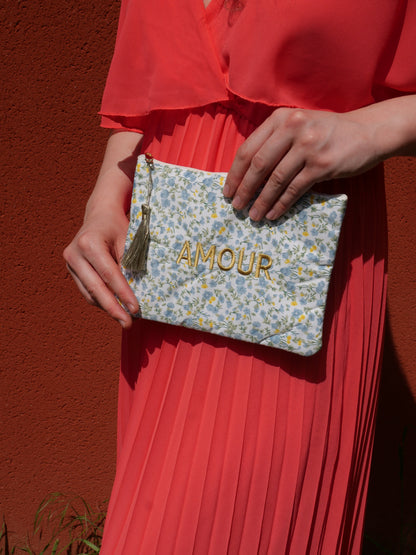 Pochette fleurie Amour - Bleu