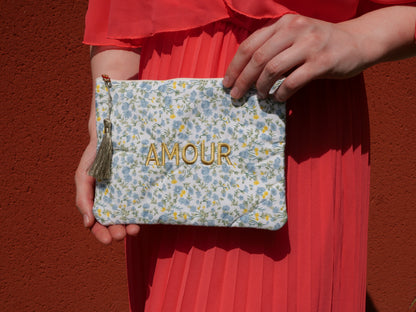 Pochette fleurie Amour - Bleu