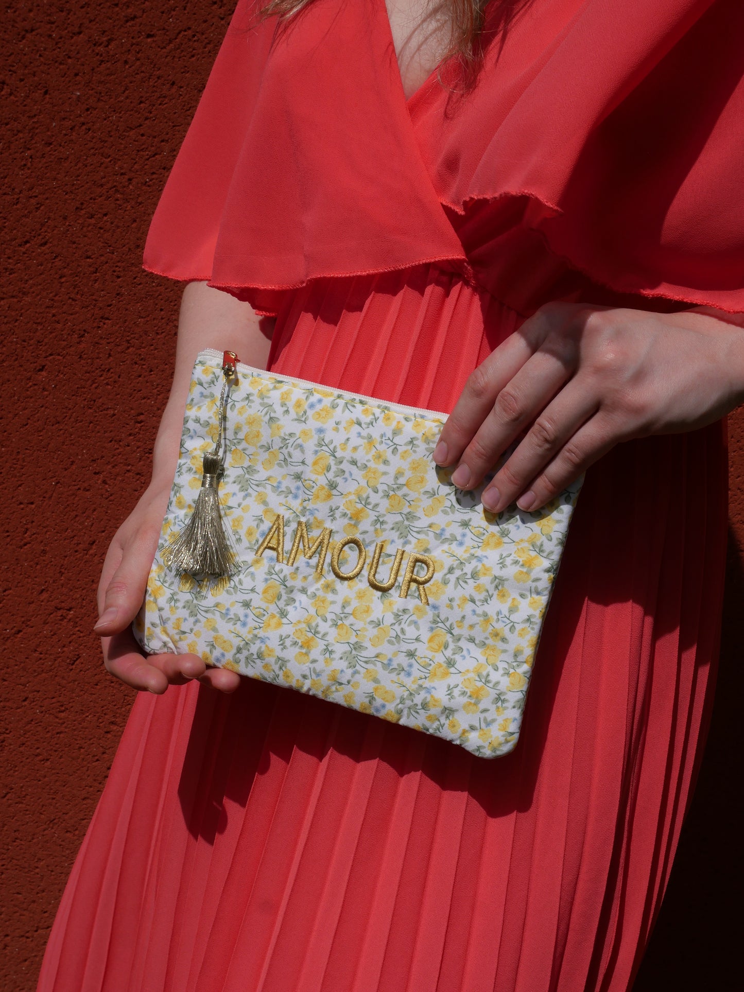 Pochette fleurie Amour - Jaune