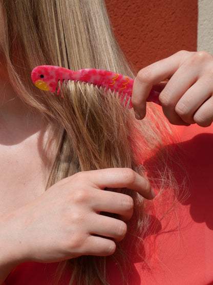 Peigne à cheveux - Perroquet rose