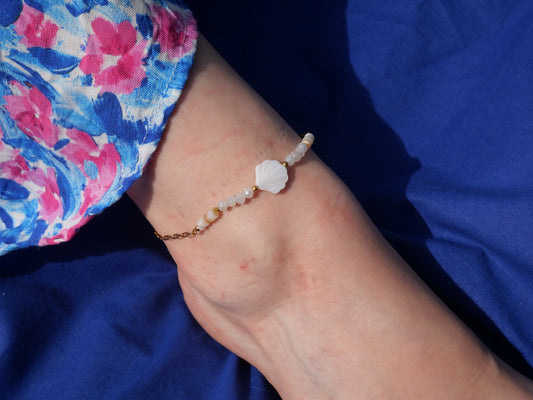 Bracelet de cheville Coquille St Jacques blanche — Acier inoxydable