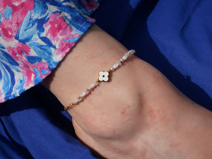Bracelet de cheville Fleur blanche — Acier inoxydable