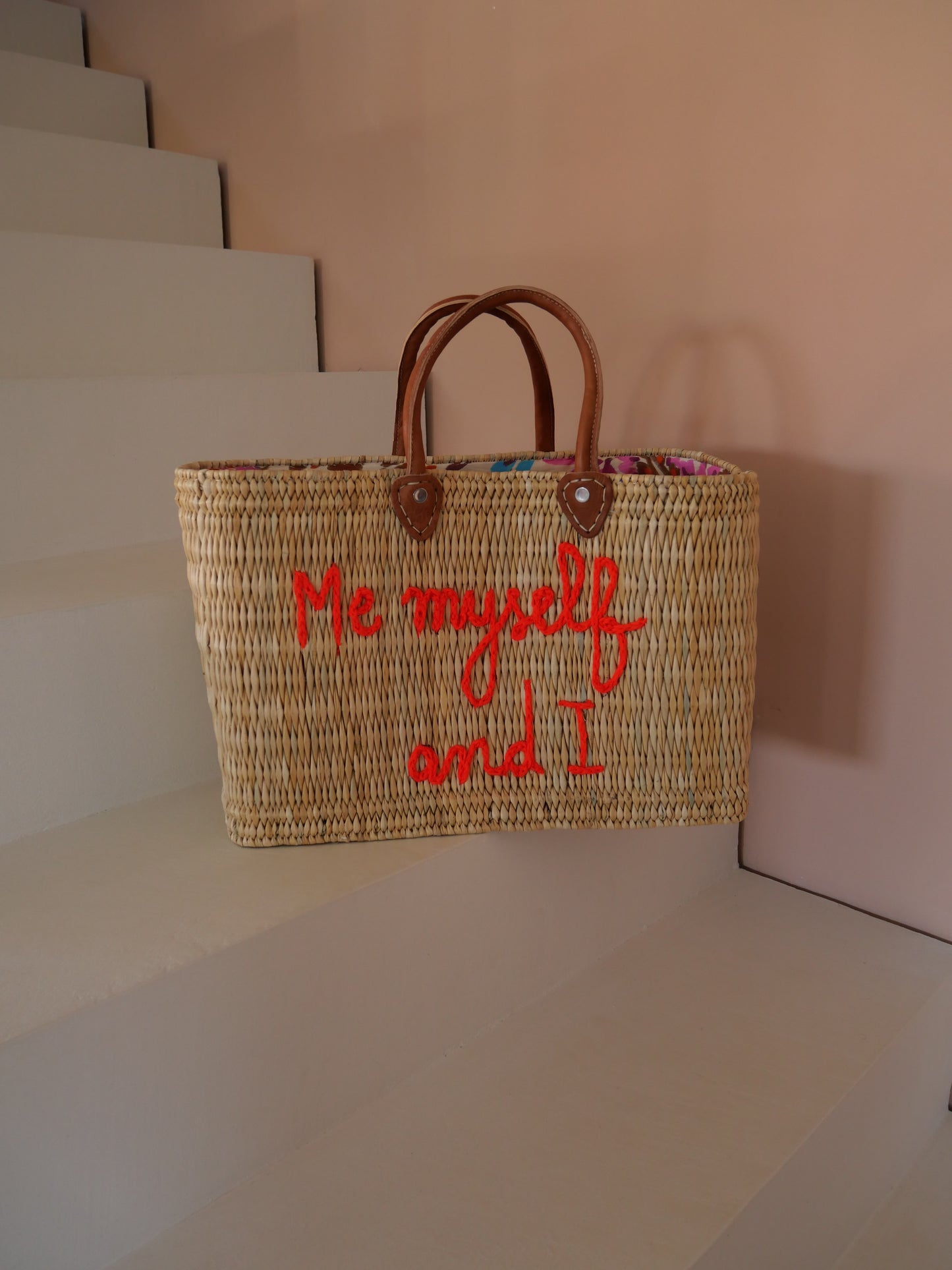 Sac en osier Me,Myself and I | Cabas de plage rectangulaire