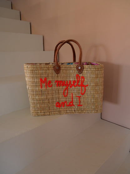 Sac en osier Me,Myself and I | Cabas de plage rectangulaire