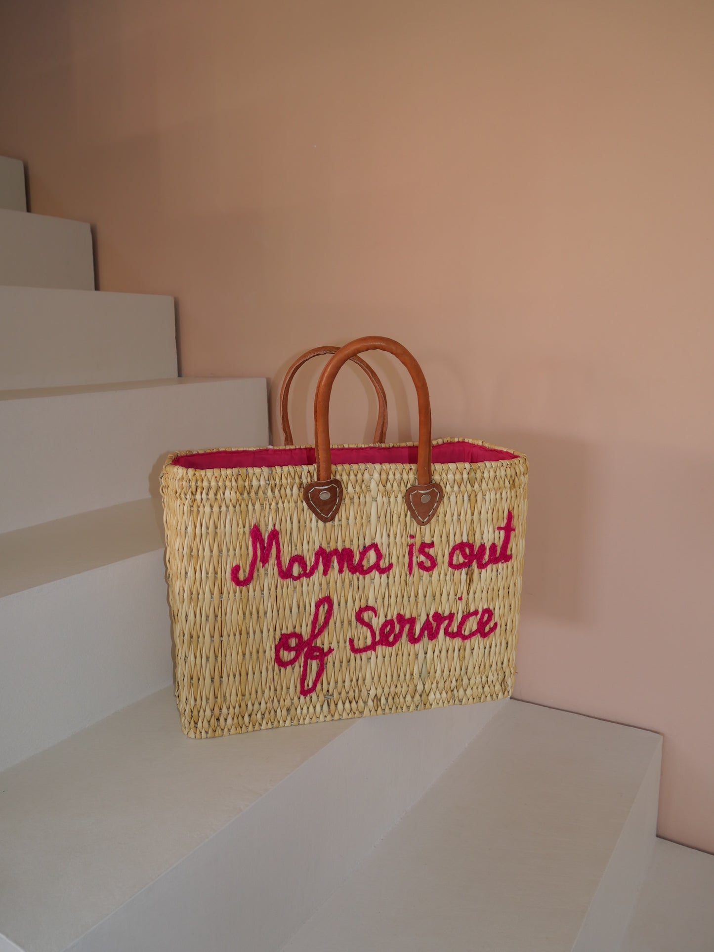 Sac en osier Mama is Out of Service | Cabas de plage artisanal rectangulaire