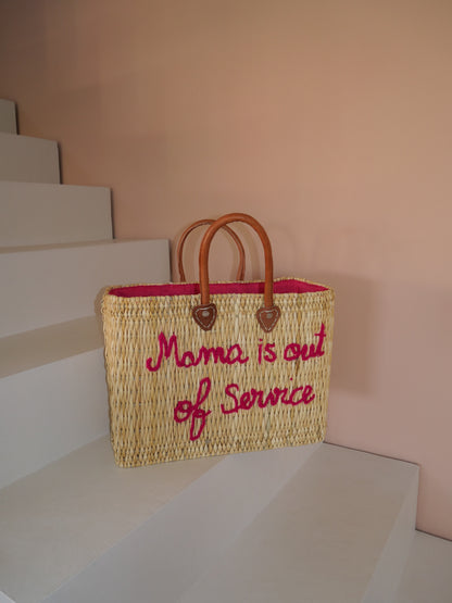 Sac en osier Mama is Out of Service | Cabas de plage artisanal rectangulaire