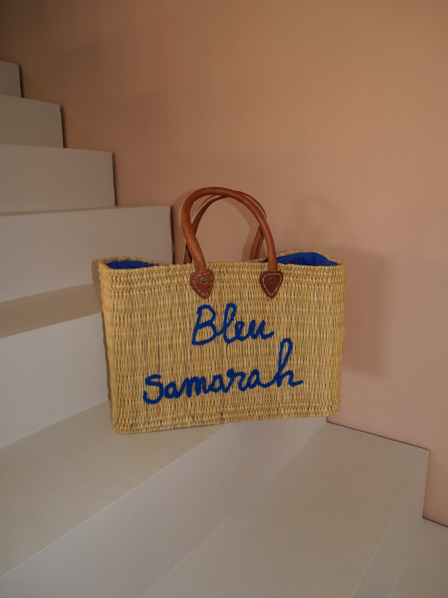 Sac en osier Bleu Samarah | Cabas de plage rectangulaire