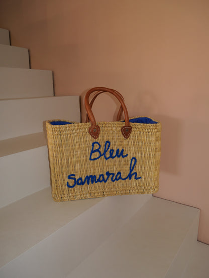 Sac en osier Bleu Samarah | Cabas de plage rectangulaire