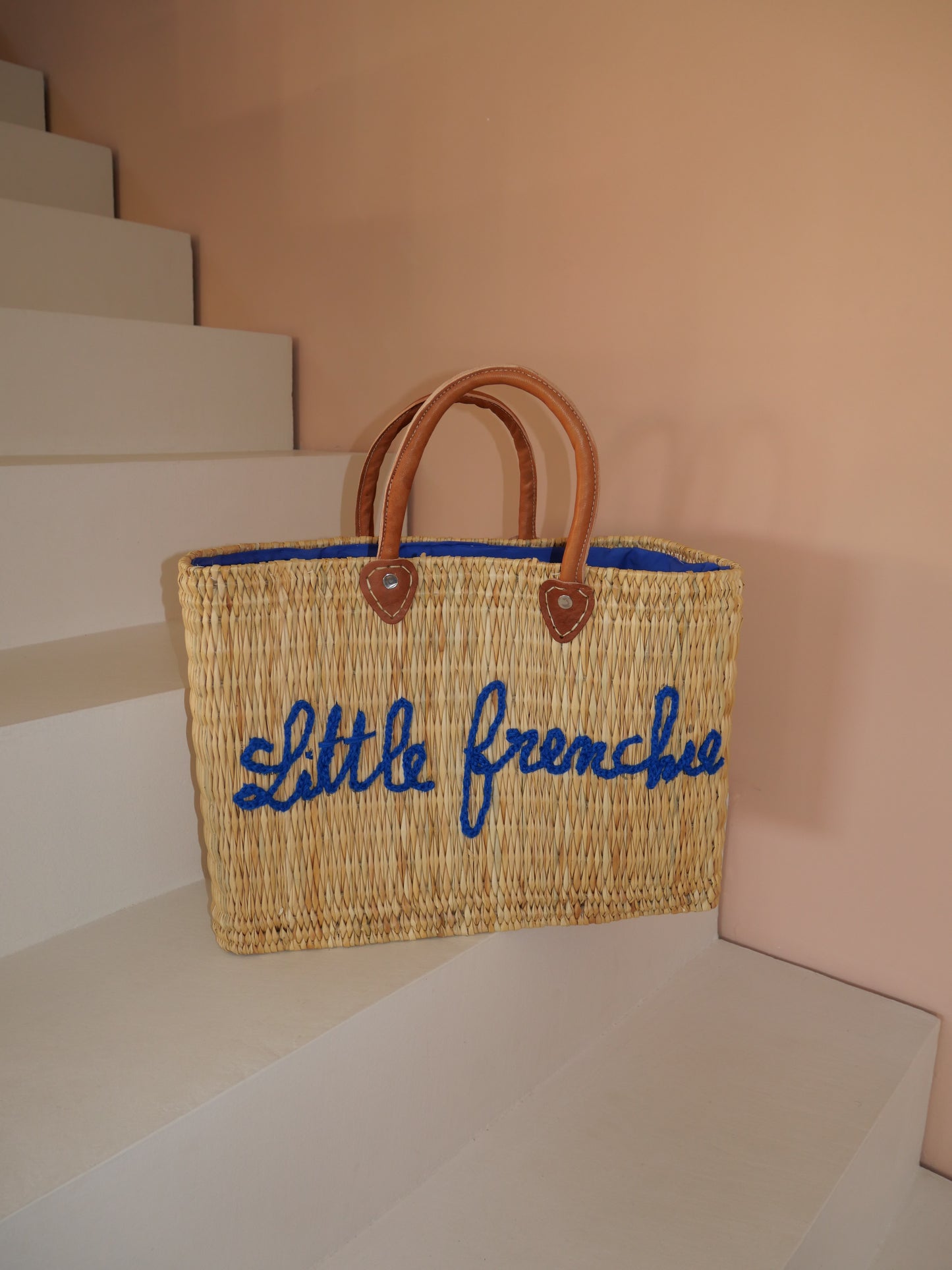 Sac en osier Little Frenchie | Cabas de plage artisanal rectangulaire