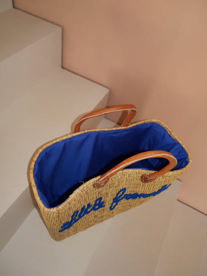 Sac en osier Little Frenchie | Cabas de plage artisanal rectangulaire