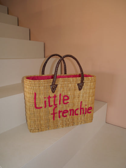 Sac en osier Little Frenchie | Cabas de plage artisanal rectangulaire