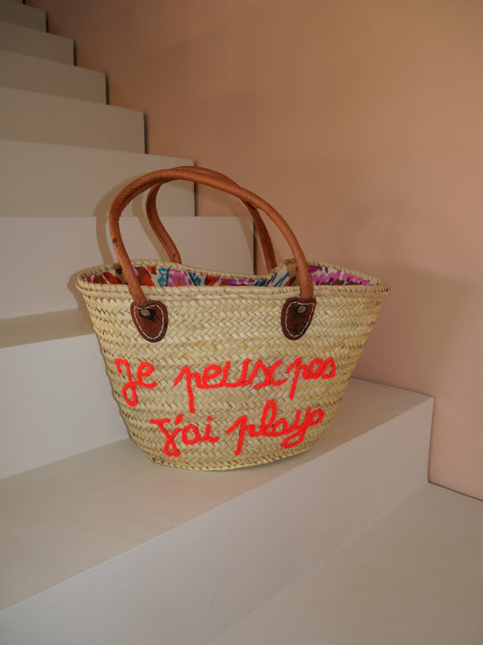 Sac en osier Je peux pas j'ai playa | Cabas de plage triangulaire