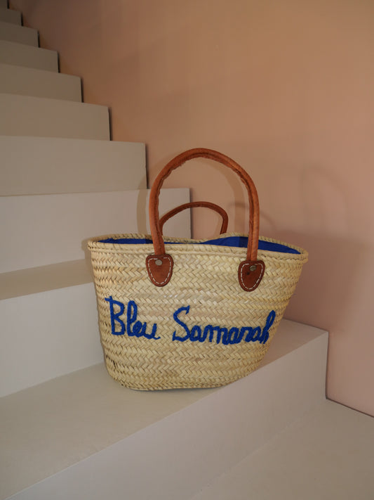 Sac en osier Bleu Samarah  | Cabas de plage triangulaire