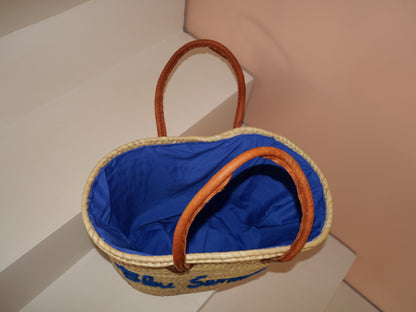 Sac en osier Bleu Samarah  | Cabas de plage triangulaire