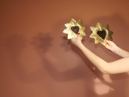 Miroir Cœur lumineux en laiton – Vendu unitairement ou en lot de 3 - Tailles S/M/L – fait main