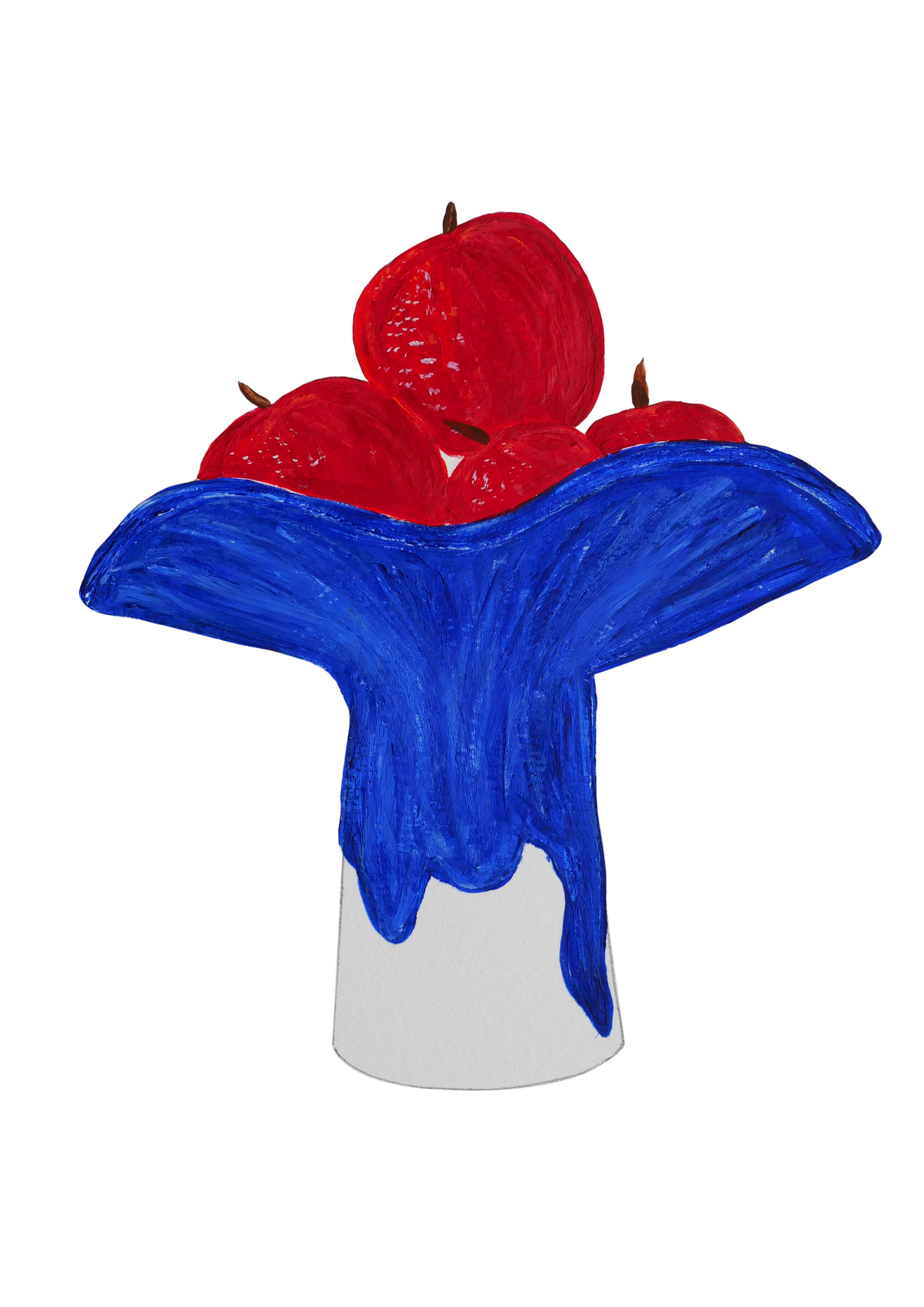 La Coupe est pleine – coupe de fruits sur pied émaillée blanc & bleu profond brillant- version M