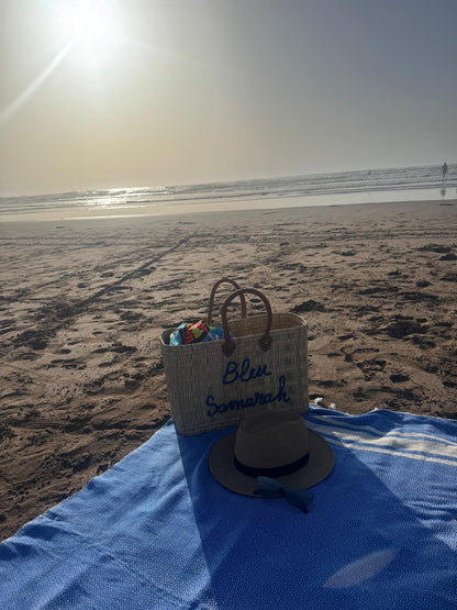 Sac en osier Bleu Samarah | Cabas de plage rectangulaire