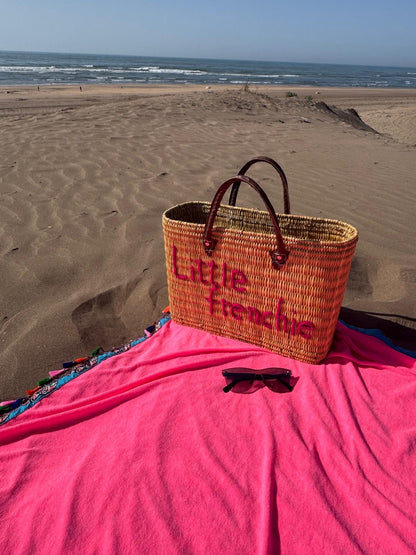 Sac en osier Little Frenchie | Cabas de plage artisanal rectangulaire